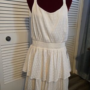 Express Cream and Gold Sleeveless Tiered Mini Dress